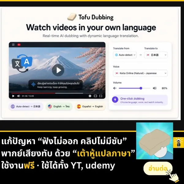 เต้าหู้แปลภาษา: วิเคราะห์เครื่องมือฟรีแปลภาษาวิดีโอ