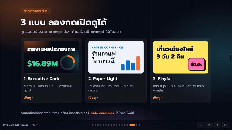 สไลด์สอนใช้ AI ทำสไลด์ด้วย HTML